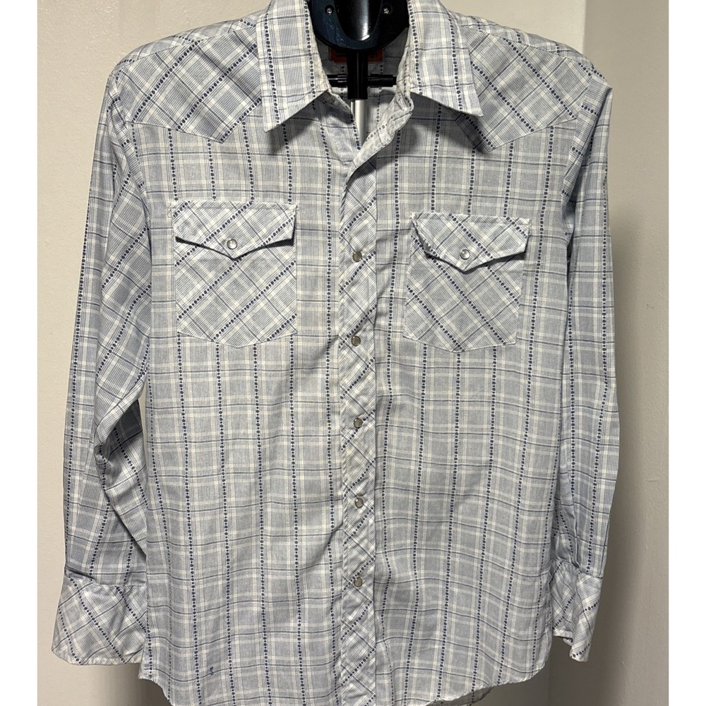 Tem‎ Tex How The West is Worn USA Plaid Blue Western Pearl Snap Size M